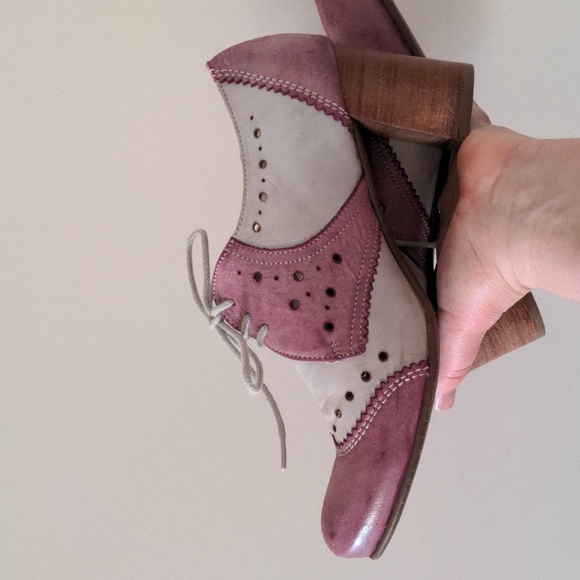 Fidji leather pink-rose & white heels - Picture 7 of 11